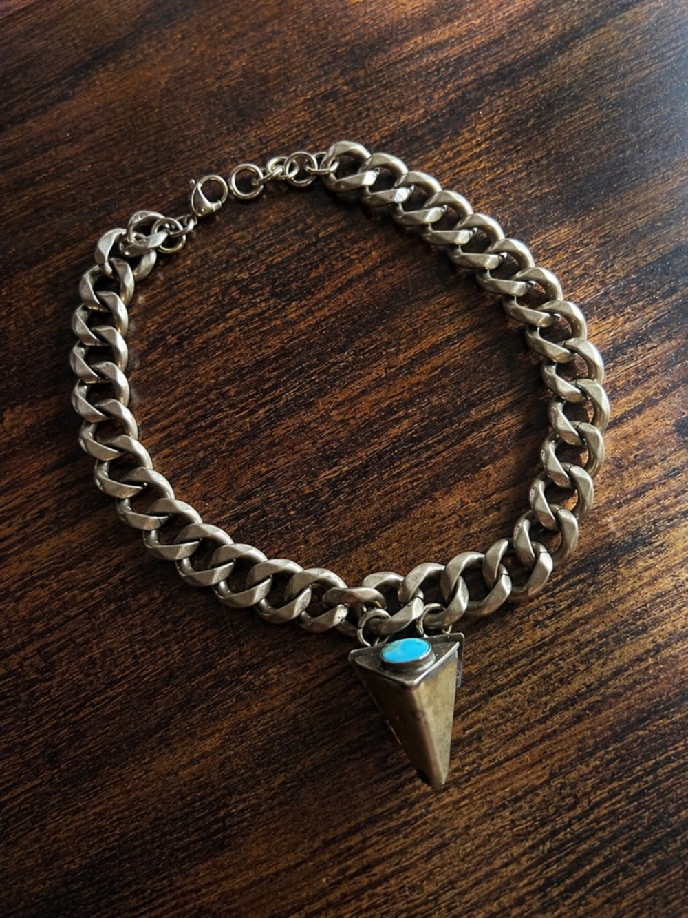 Gold-Tone Chunky Chain Necklace with Turquoise Pendant - Picture 3 of 5